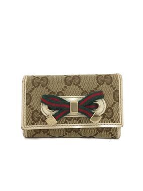 GUCCI Logo Canvas Leather 6 Key Ring Case